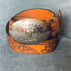Wrangler Vintage 1970s Tooled Leather Belt